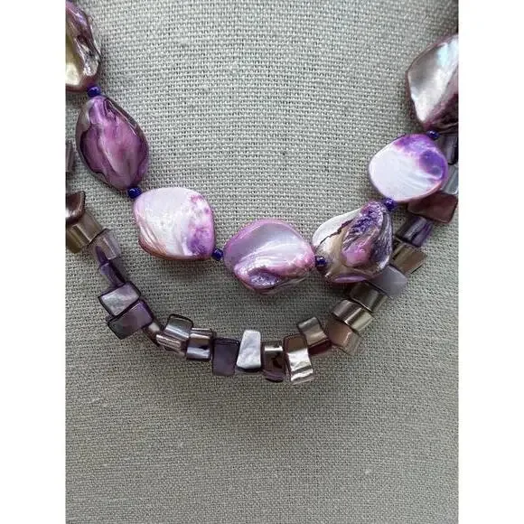 Double Strand Purple Shell Bead Necklace - Picture 7 of 10